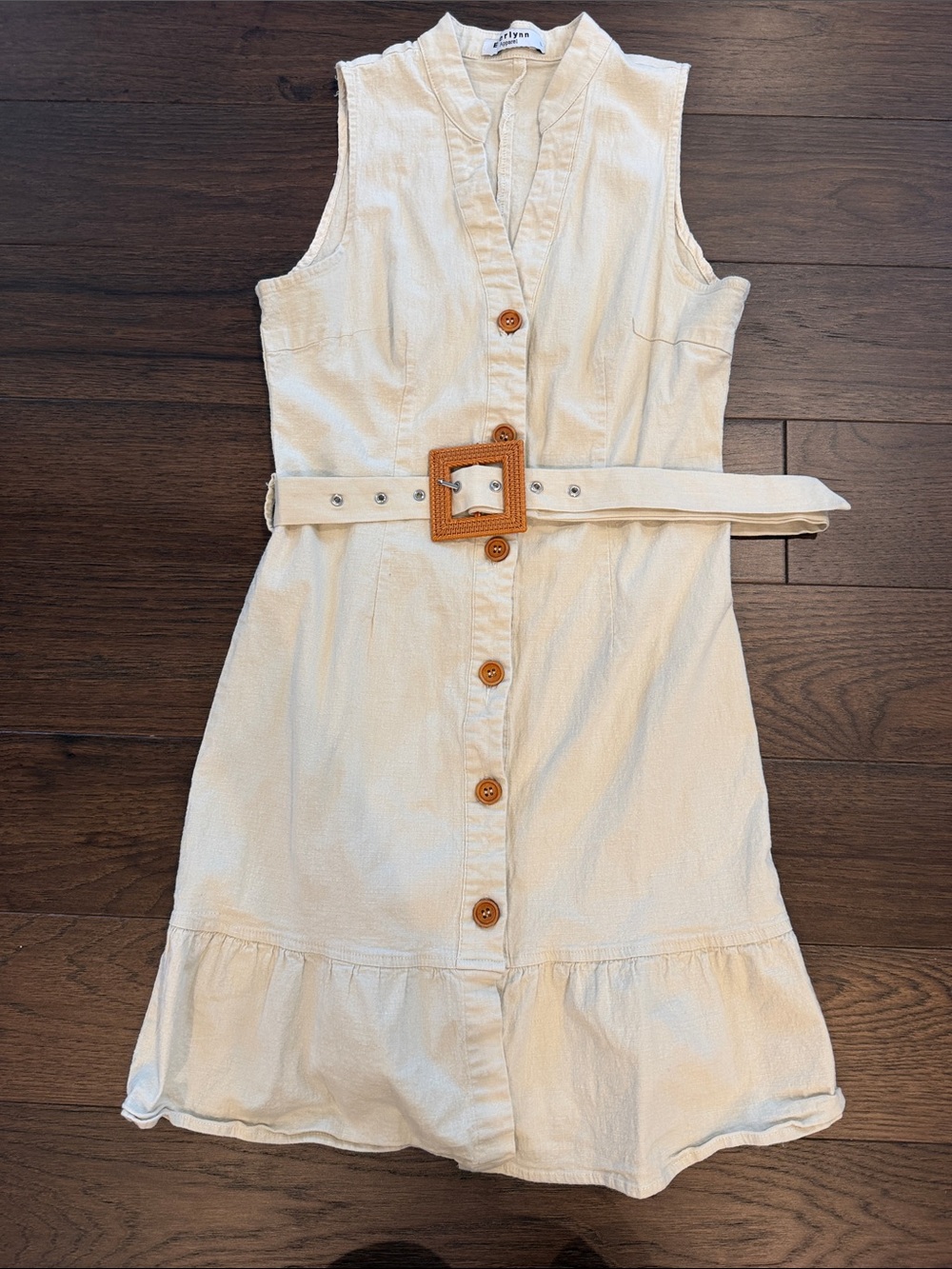 Everlynn Sleeveless Button Front Beige Mini Dress Size Large - C52-100